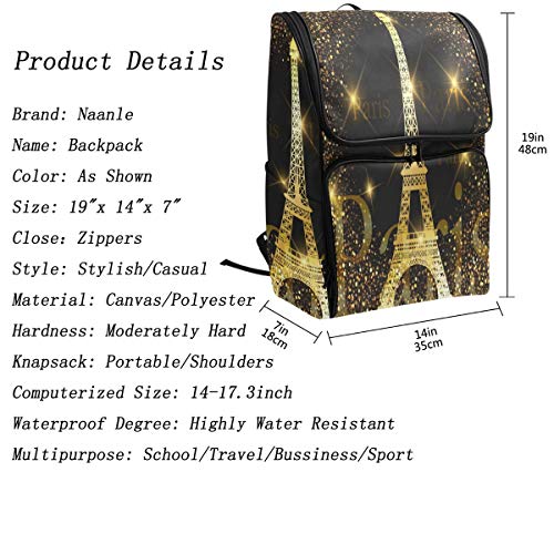 Naanle Chic Beautiful Fireworks Paris Golden Eiffel Tower Print Casual Daypack College Students Multipurpose Backpack Large Travel Hiking Bag Computer Bag for Boys Girls2