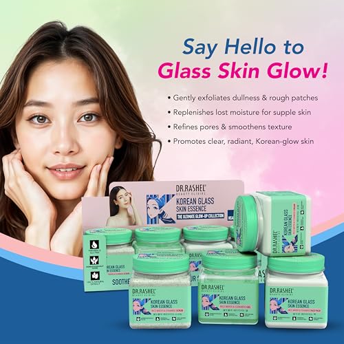 Image of DR.RASHEL Korean Glass Skin Essence Set, 4-Step Skincare Kit with Scrub, Gel, Face Pack, Cream, Rice Water and Ceramide Complex, 1520ml