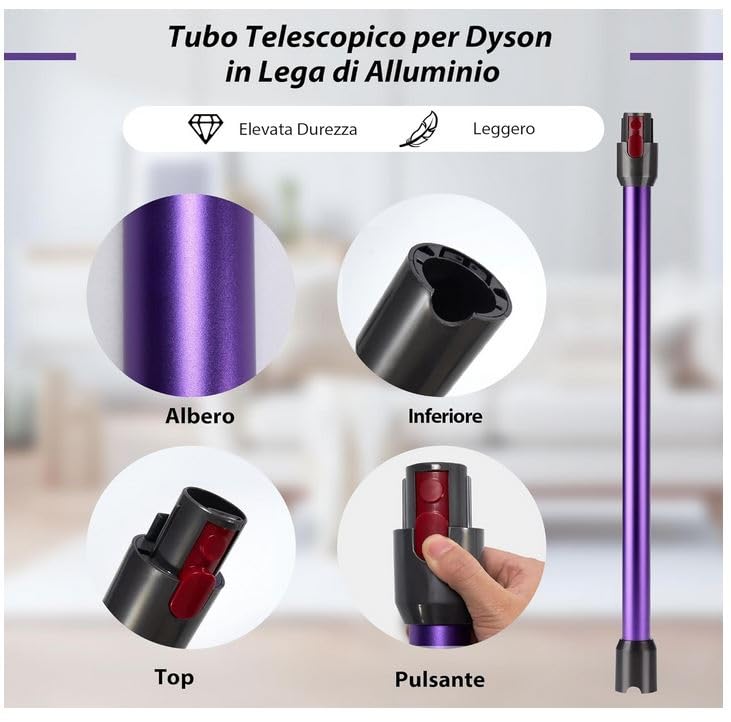 Franza Tubo Telescopico in Lega di Alluminio adattabile per Dyson V7 V8 V10 V11, Viola, con Pulsante Rapido di Sgancio, Facile Installazione e Smontaggio - 967477-06 - FDY0301