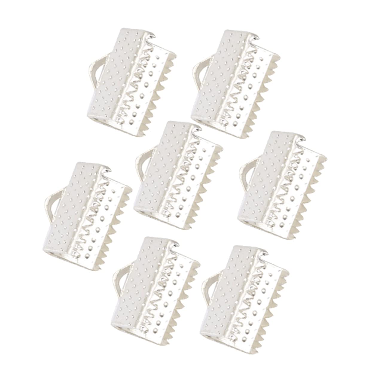 PHENOFICE DIY Jewelry Accessories 100pcs 1.6cm Plated Ribbon Ends Metal Clip Fastener Clasps Textured Crimp End Clamps