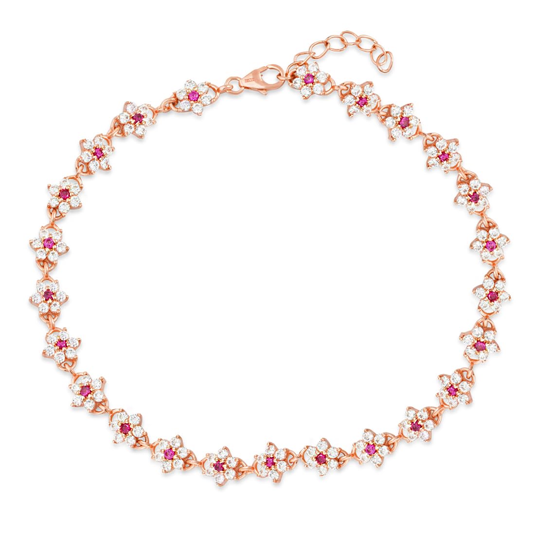 zavya 925 Sterling Silver Cubic Zirconia Floral Rose Gold Plating Chain Anklet (Single) | Gift for Women & Girls | With Certificate of Authenticity & 925 Stamp|Mother's Day-picture-3