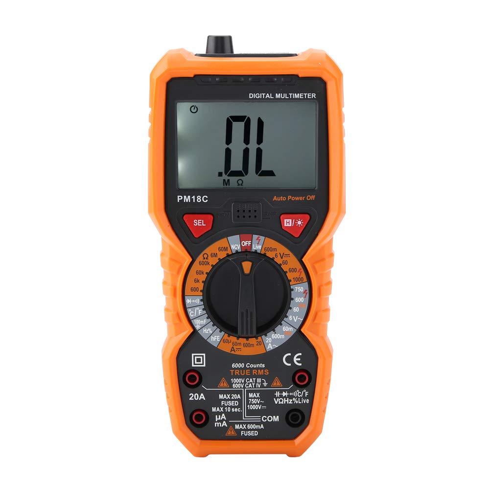 Digitales Multimeter PEAKMETER 6000 zählt intelligente Temperaturmessgeräte Spannungsprüfgerätes True RMS Backlight Display Strom Widerstand Kapazität Frequenz NCV Tester Diodentest