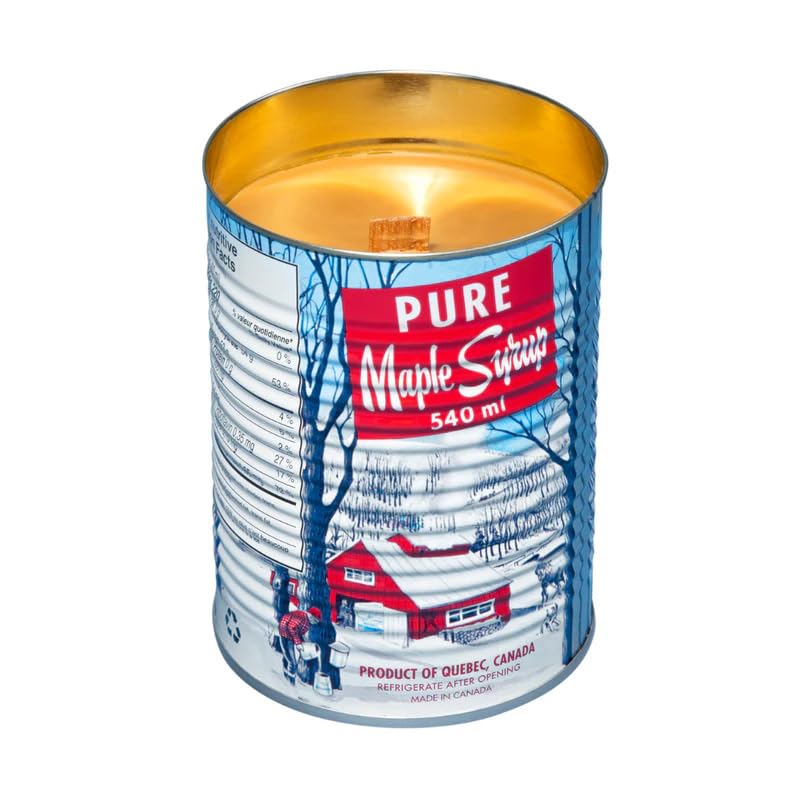Seracon Handcrafted Maple Syrup Tin Candle Authentic Maple Scent with Natural Soy Wax (Wooden Wick)