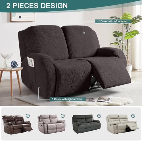 Image of Ruaozz Recliner Sofa Covers Recliner Chair Covers Extra Wide Loveseat Recliner Slipcovers with Pockets Washable Furniture Protector with Elastic Bottom (2 Seater-X Large, Chocolate)