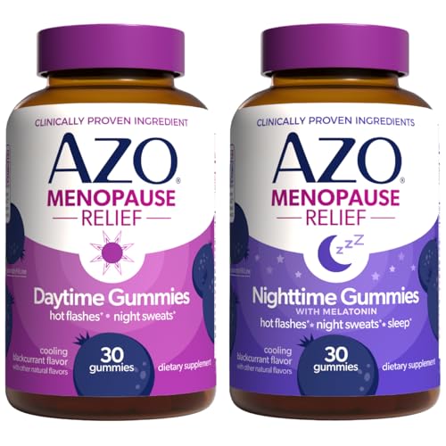 AZO Menopause Relief Gummies Daytime & Nighttime Bundle (60 Ct) EstrogenFree Support for Hot Flashes Night Sweats & Better Sleep Menopause Symptom Relief for Day and Night*