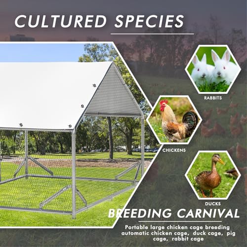 Image of LEMBERI Metal Chicken Coop Spire Roof Walk in Chicken Run Pen for 6 Chickens, Galvanized Rabbits Duck Poultry Cage with Waterproof Cover for Outdoor,Backyard and Farm