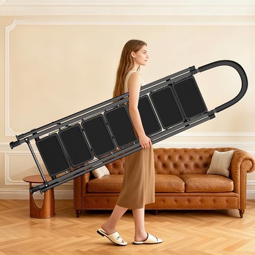 Image of 8 Step Folding Ladder,200lbs Portable Sturdy Carbon Steel Ladder for Home & Kitchen Use,Heavy - Duty Step Stool with Anti - Slip Pedal and Handrails,Black