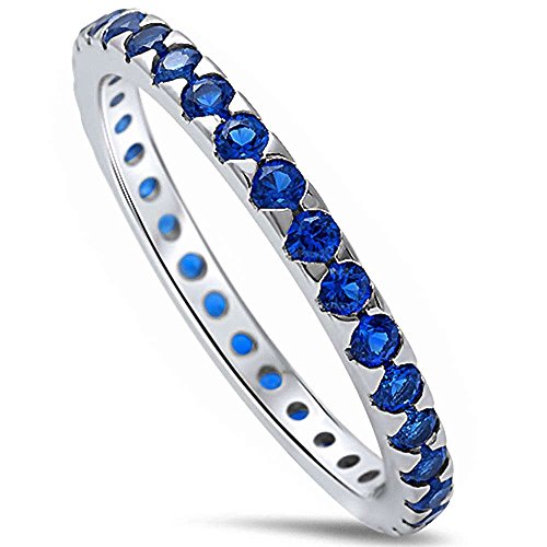 Oxford Diamond Co Simulated Blue Sapphire Eternity Band .925 Sterling Silver Ring Sizes 7
