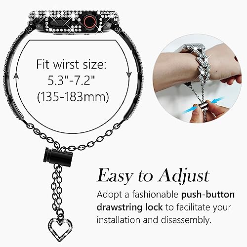 WINGLE Bling Band and Case for Apple Watch Band Series 11 10 42mm Women, Luxury Sparkle Rhinestone Crystal Metal Band Designer Chain Bracelet with Diamond Screen Protector Case, 42 mm Black - image 5