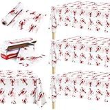 Kochorie 100 Ft x 54 Inch Crawfish Party Tablecloth Roll with Cutter Box White and Red Crawfish Table Cover Plastic Waterproof Lobster Tablecloth for Crawfish Birthday Party Supplies Decorations
