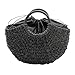 WOVELOT Sac de Plage Fait Main Sac en Paille Tissé Rond Grand Seau Sac D'été Dames Panier Naturel Sac à Main Doublé Noir