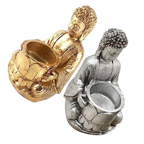 Sosoport 2Pcs Resin Buddha Statue Candle Holder Tealight Holder for Home Living Room Tabletop Decoration for Pub Shop and Restaurant