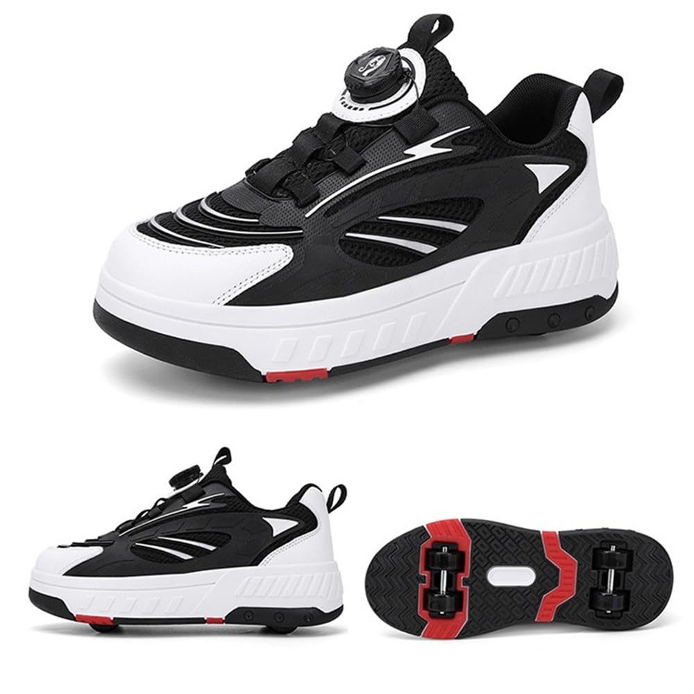 Mateju Zapatos con Ruedas para Niños y Niñas, Patines Multiusos con 4 Ruedas Retráctil, 2 en 1 Zapatillas de Skateboarding Simple Moda Zapatillas Deportivas al Aire Libre