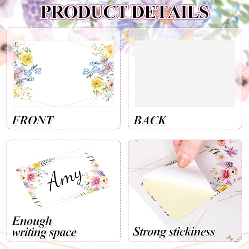 Image of Whaline 180 Pcs Back to School Wildflower Name Tag Stickers Watercolor Summer Floral Nameplate Stickers Classroom Bulletin Board Label Decals for Office School Desk Wall Decor