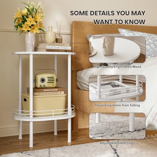 Image of Small Modern Oval Side Table with Storage,2-Tier Side Tables Living Room,Sturdy Nightstand for Small Space - Living Room, Bedroom, Bathroom, Nursery (1PC,White)