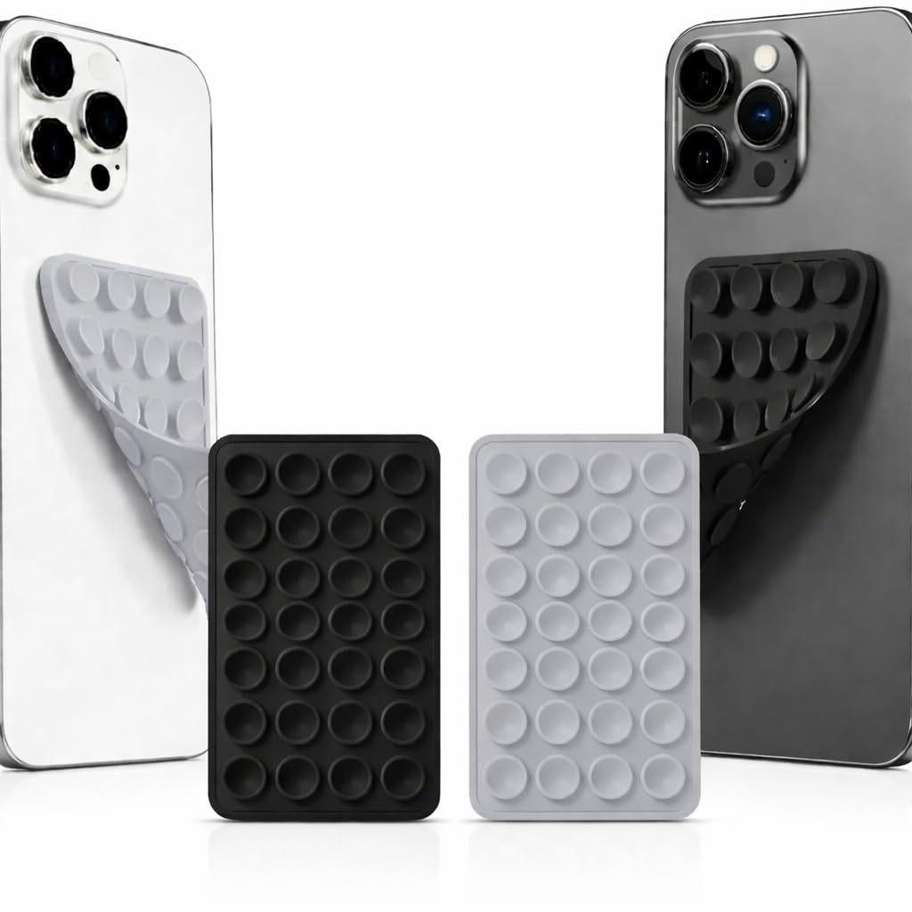 GooseBox Suction Phone Case, Silicone Suction Phone Case for Hands-Free Mobile Accessory Holder Grip, Video Phone Accessory Compatible Mirror, Shower (Black & Grey, Pack of 2)-image-43