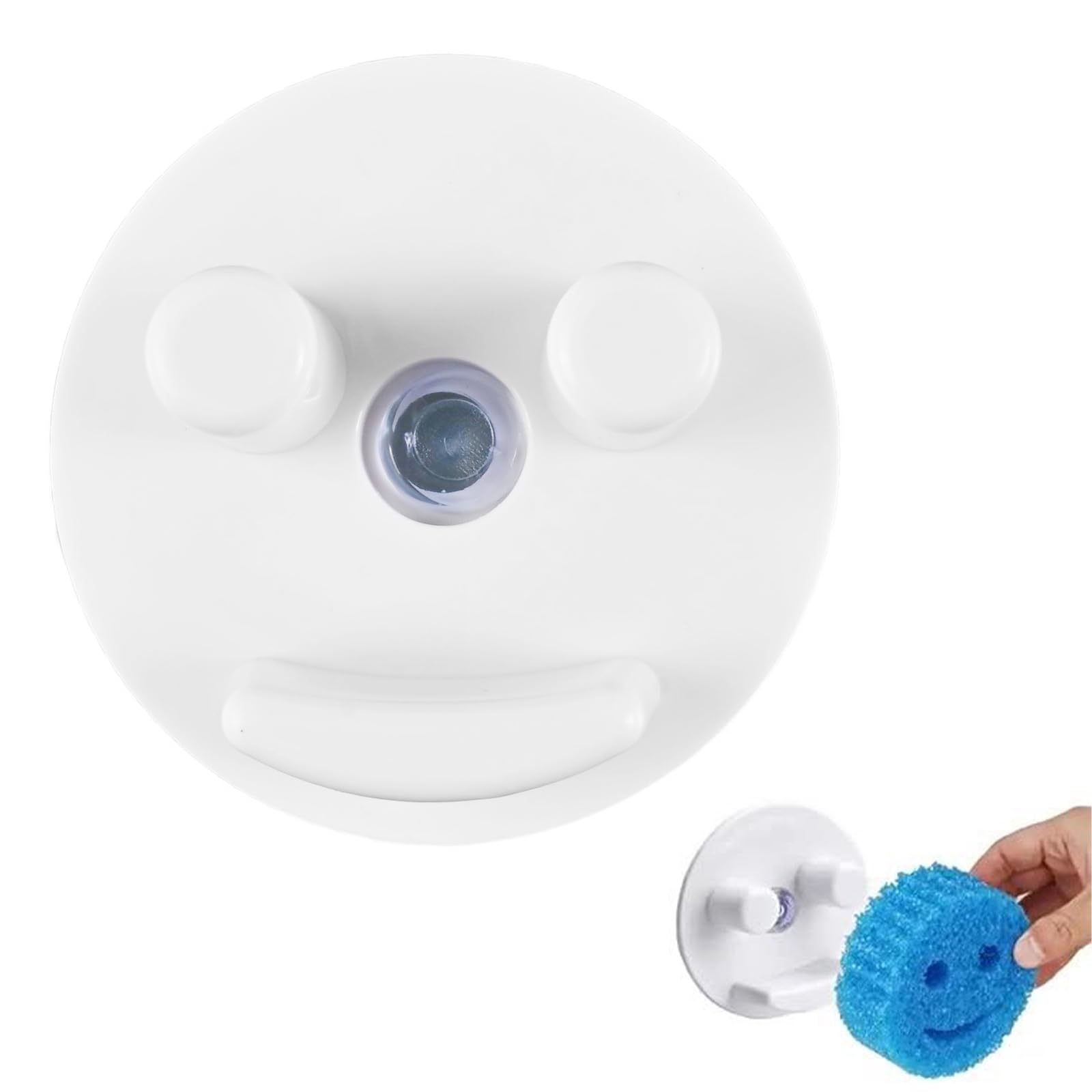 Solvio White Scrub Sponge Holder For Kitchen Sink, Smiley Face Sponge Holder With Strong Suction Cup, Durable Plastic Scrub Caddy For Round Sponges, Space-Saving Sink Organizer For Daddy And Mommy Sponges,