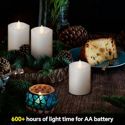 Image of 3x4 Flickering Flameless Candles Set of 3,Real Wax Pillar LED Battery Candles,with Timer,4 inch Flameless Candles with Remote,for Holiday Home Decor,White
