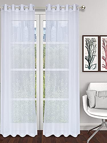 Image of Set of 2 Pcs Sheer Premium Lightweight Tissue Fabric Solid White Color Eyelet Long Door Curtain, 2 Pc Long Door Curtain 9ft