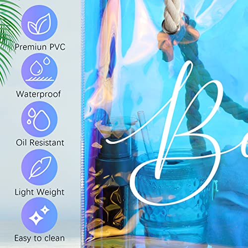 Image of Sweetude Clear Beach Tote Bag Transparent Plastic PVC Women's Large Tote Waterproof Stadium Bags for Girl Summer Pool Party(Holographic)