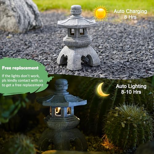 Acgarten SOLAR PAGODA LANTERN For Garden Statue: Inside/Outside Zen Asian Gray Stone Finish Ornaments thumb #2