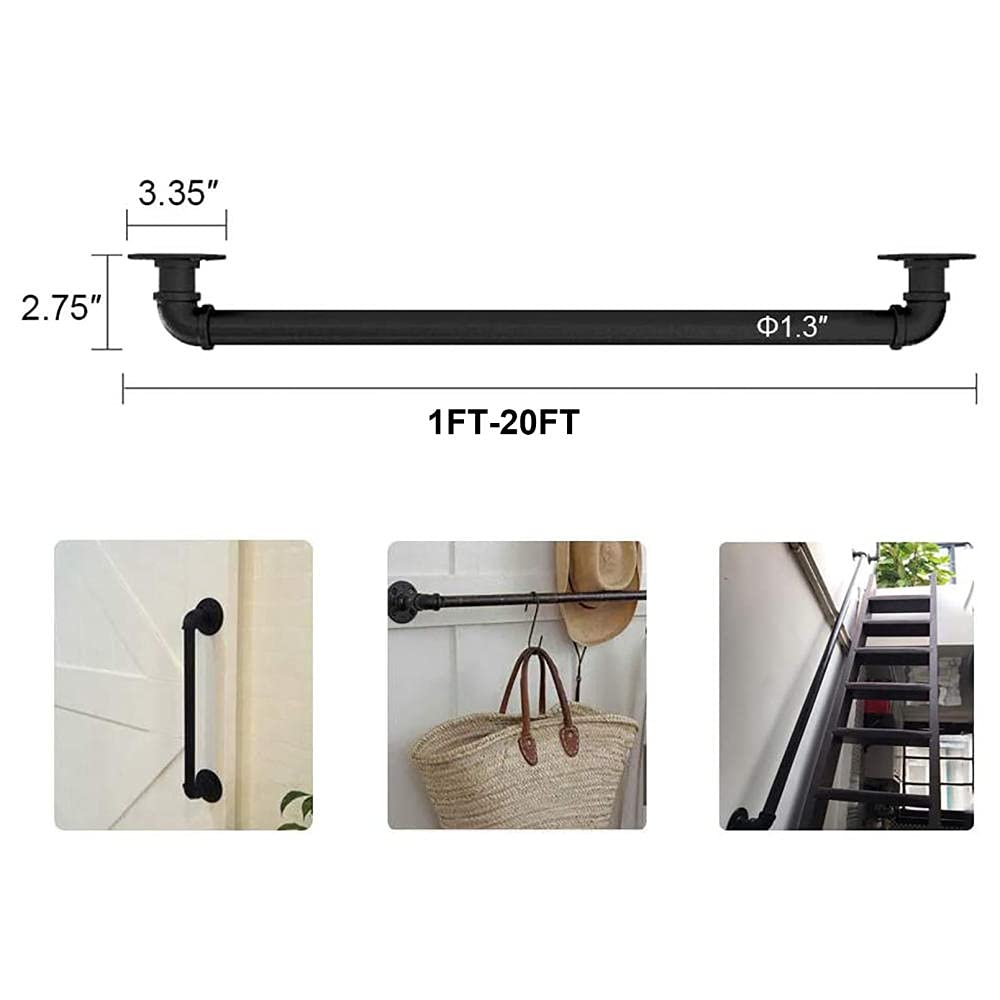 Balaustre in ferro per scale di sicurezza, ringhiere per scale di sicurezza, corrimano nero per interni ed esterni, facile installazione, 3,7 m