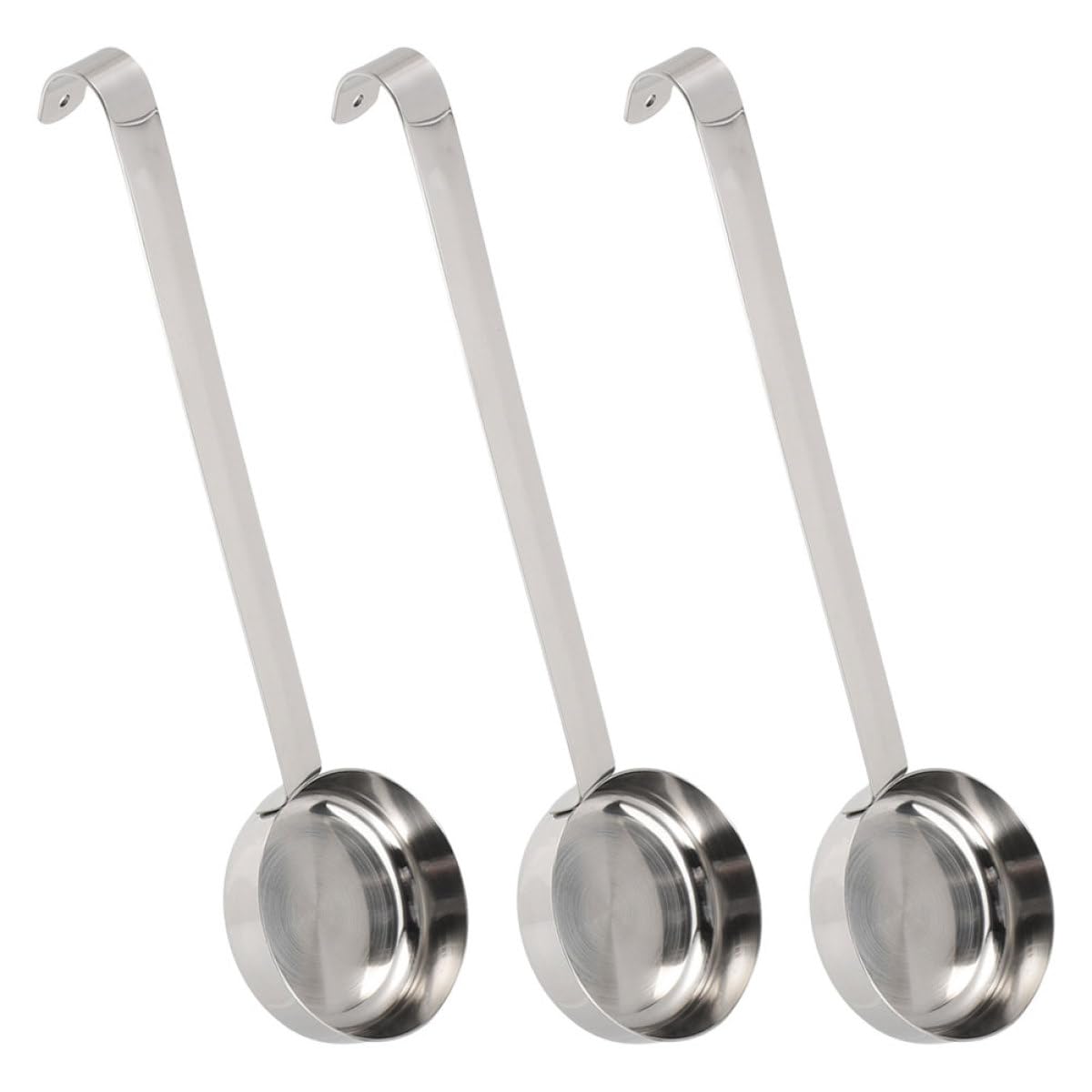Cucharón de Acero Inoxidable Plata, Fondo Plano, 3 Piezas
