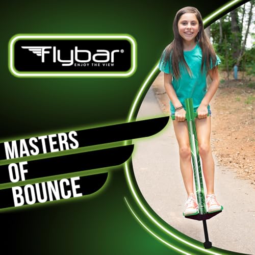 Image of Flybar Jolt Pogo Stick for Kids, Perfect for Beginners w /Foam-Covered Metal Frame, Handles & Padding, Non-Slip Foot Pads, Wide Tip, Outdoor Active Play Toy for Boys & Girls, Ages 6+, Lime Leaper LED