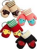 SATINIOR 4 Pair Fleece Lined Mitten for Baby Kid Toddler Knit Mittens Thick Warm Mittens (Red,...