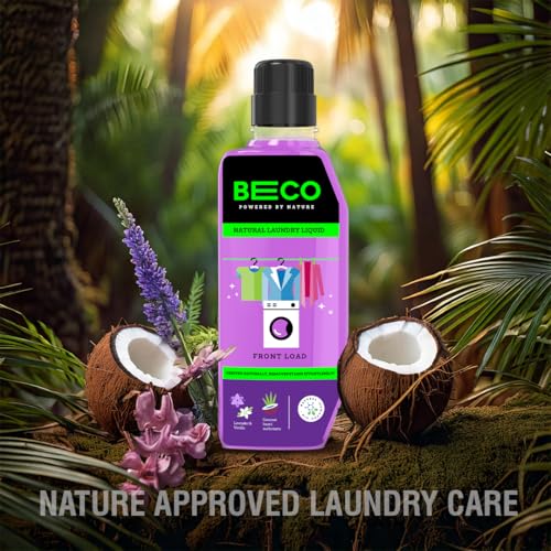 Image of Beco Natural Liquid Detergent Front Load - 5L Bottle| Tough Stain Removal | Lavender & Vanilla Freshness | Retains Brightness & Shine | Chemical Free | Front Load Washing Machine Liquid