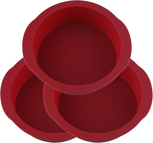 Nalchios Juego de 3 moldes redondos de silicona de 6 pulgadas, antiadherentes de fácil liberación, moldes de silicona flexibles sin BPA para tartas