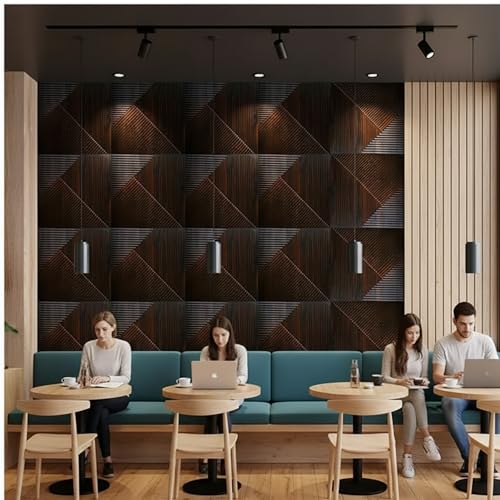 Image of Kayra Decor 3D PVC Wall Panel - WalnutWood Color Stripe Design (Size 19.7 inch X 19.7 inch Covers 32.28 Sq.Ft.Pack of 12) PVC Panel for Home Kitchen Studio Saloon Living Room Gaming Room and Office Decor