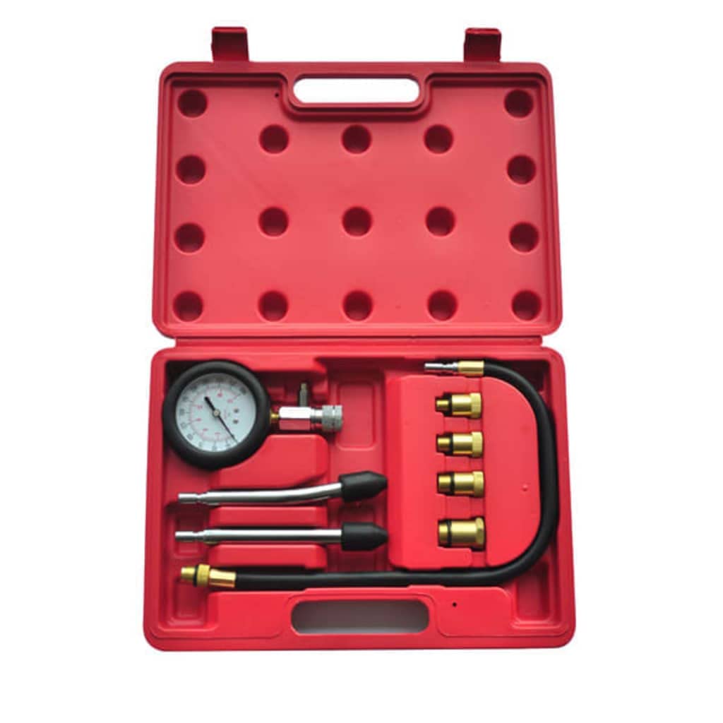 Set di 9 tester di compressione per motori a benzina con 4 candele, intervallo di misurazione 0-20 bar, lunghezza del tubo 45 cm, per manutenzione di auto, riparazione e riparazione del motore