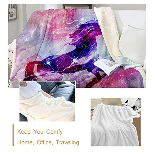 Sleepwish Galaxy Unicorn Blanket Purple Space Sherpa Fleece Blanket Pegasus Vivid Pattern Throw For Teen Girls Adults (Queen (90" X 90")) #TOP2