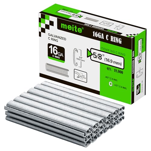 Image of meite 16 Gauge 1 /2 inch Hog Rings, Galvanized Hog Ring Staples for SC760C, SC760-I2 Hog Ring Stapler, C Ring Staples for Bag Closing, Fencing Installation, Upholstery Repair (36,000 Counts)