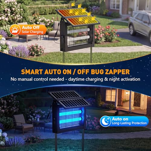 Solar Bug Zapper Outdoor, 4500V Mosquito Zapper with Dual Solar Panels | Keep your backyard bug-free with a 4500V solar bug zapper, dual solar panels, AUTO on/off and 1/2 acre mosquito protection - image 4