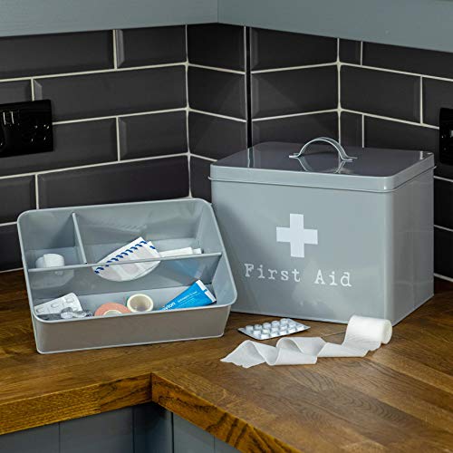 51cuAZdRnvL Harbour Housewares Industrial First Aid Box - Vintage Style 2-Tier Steel Medicine Storage Organiser - Grey - Image 7