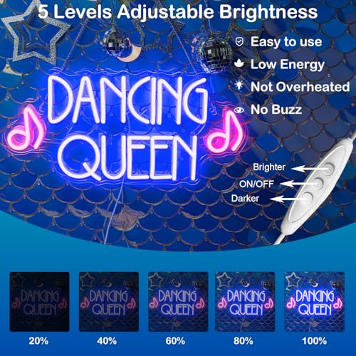 Image of Dancing Queen Neon Sign Dance Led Sign Purple Neon Lights Dance Club Lights Up Sign USB Powered Switch Neon Signs for Wall Decor Dance Studio Dancing Party Bar Dance Club (16.5 * 7.9 inch)