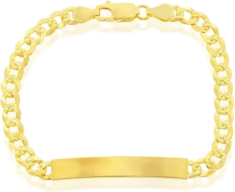 Beaux Bijoux 5mm/7mm Pave Curb Chain/Paperclip Link ID Bracelet Silver/14k Gold Plated Sterling Silver Jewelry for Women Made in Italy