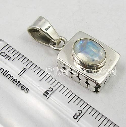 925 Solid Sterling Silver Rainbow Moonstone Necklace Pendant 1"