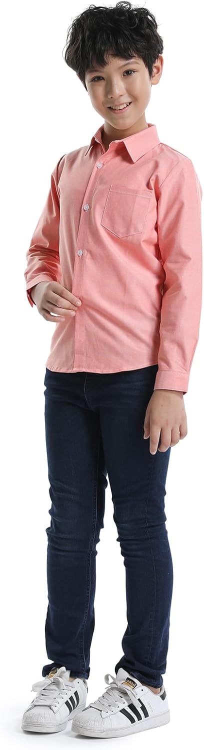 Phorecys Boys' Oxford Dress Shirts Long Sleeve Button Down Solid Casual Western Shirt N001 Pink Tag 160CM - 9-10 Years - Image 7