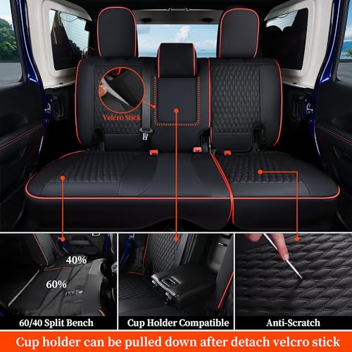 Image of Coverado Seat Covers Full Set for Jeep Wrangler, Waterproof Car Seat Covers for Automotive Truck Seat Covers Custom Fit for 2008-2012 Jeep Wrangler JK Seat Covers for Cars 4 Door(Red Line)