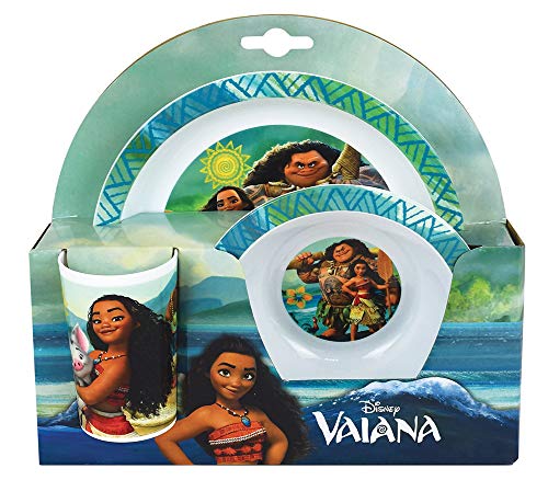 Fun House 5602 Disney VAIANA Ensemble Repas composé d'une Assiette, d'un Bol et d'un Verre pour Enfant, Blanc