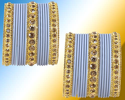 Image of NMII Non-Precious Metal Base Metal and Studded Zircon Gemstone and Matte Finish Worked Bangle set for Women /Girls