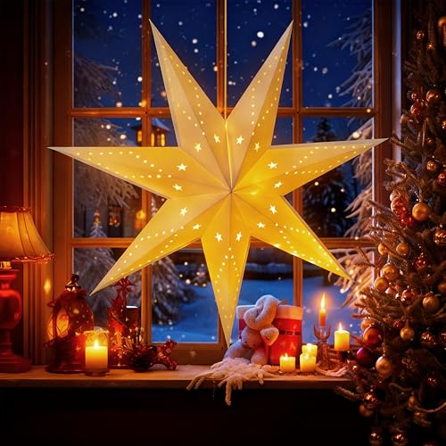 60cm Weihnachtsstern aus Papier mit Schirm Faltbarer Stern hohl...