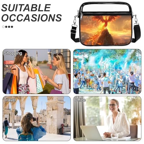 Phoenix Bird with Flames Large Clear Stadium Bag Clear Mini Messenger Bags with 2 Compartments Crossbody Bag4