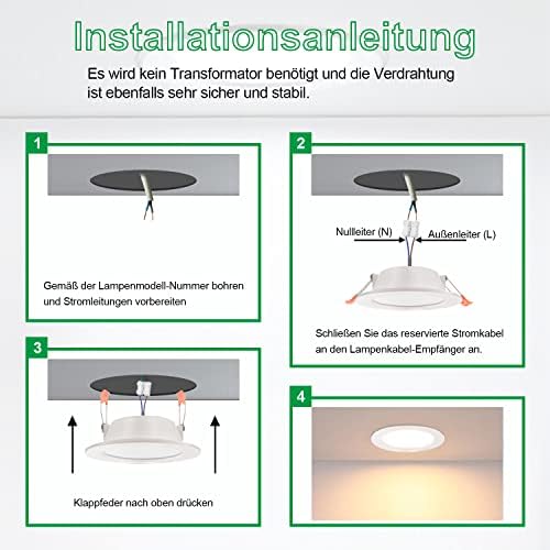 5XSweier 5W LED Recessed Ceiling Light, Slim 3000K Warm White Downlight 230V, Die Casting Aluminum IP44 Ceiling Light for Living Room, Bedroom, Kitchen, BathroomCutout Ø70-80mm