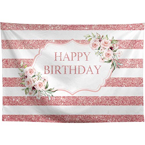 Fotohintergrund mit rosa Rotgold, mit floralen Streifen, Foto-Hintergrund für Frauen zum 20., 30., 40., 50. Geburtstag, Party-Dekoration,