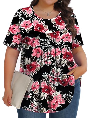 Image of Tencede Womens Plus Size Tops Tunic Short Sleeve Crew Neck Shirts Casual Soft Blouse 1X-5X