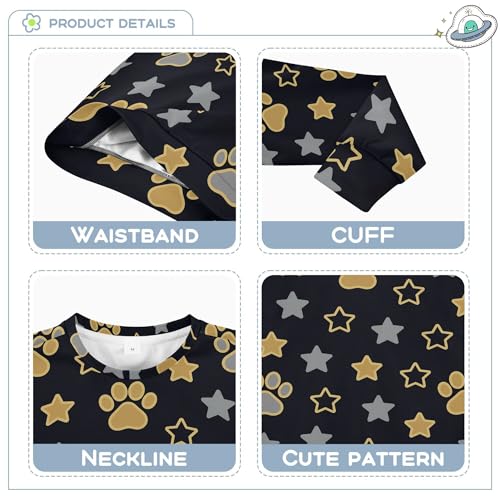 JUNZAN Gold Grey Paw Prints and Stars Little Kids Sweatshirts Hoodies Long Sleeve Tops Clothing Shirts Party 4T3